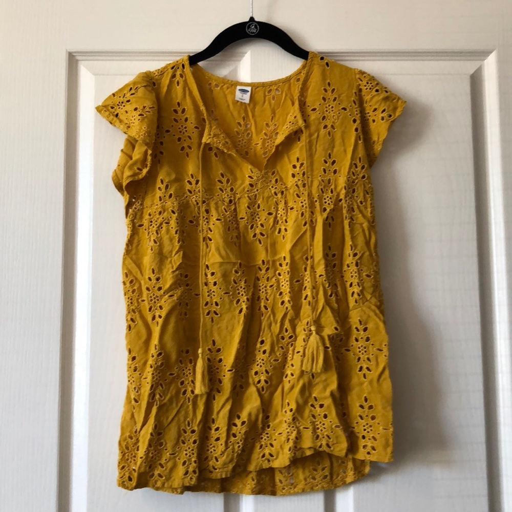 Mustard eyelet blouse
